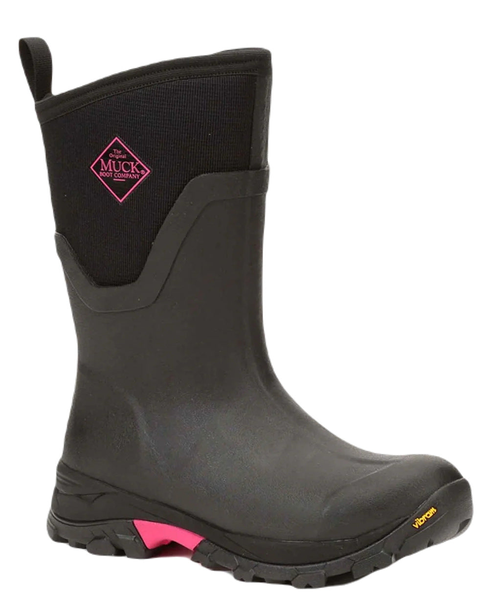 Black Coloured Muck Boots Arctic Ice Mid Wellingtons On A White Background