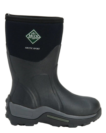 Black Coloured Muck Boots Arctic Sport Mid Wellingtons On A White Background