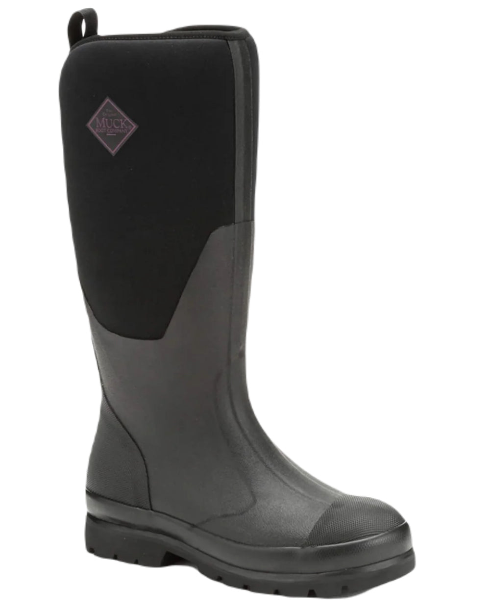 Black Coloured Muck Boots Womens Chore Classic Tall Wellingtons On A White Background