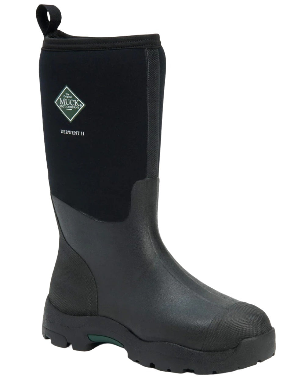 Black Coloured Muck Boots Derwent II Wellingtons On A White Background
