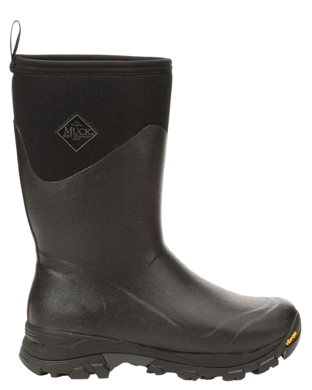 Black Coloured Muck Boots Mens Arctic Ice Vibram AG All Terrain Mid Wellingtons On A White Background