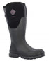 Black Coloured Muck Boots Womens Chore Adjustable Tall Wellingtons On A White Background