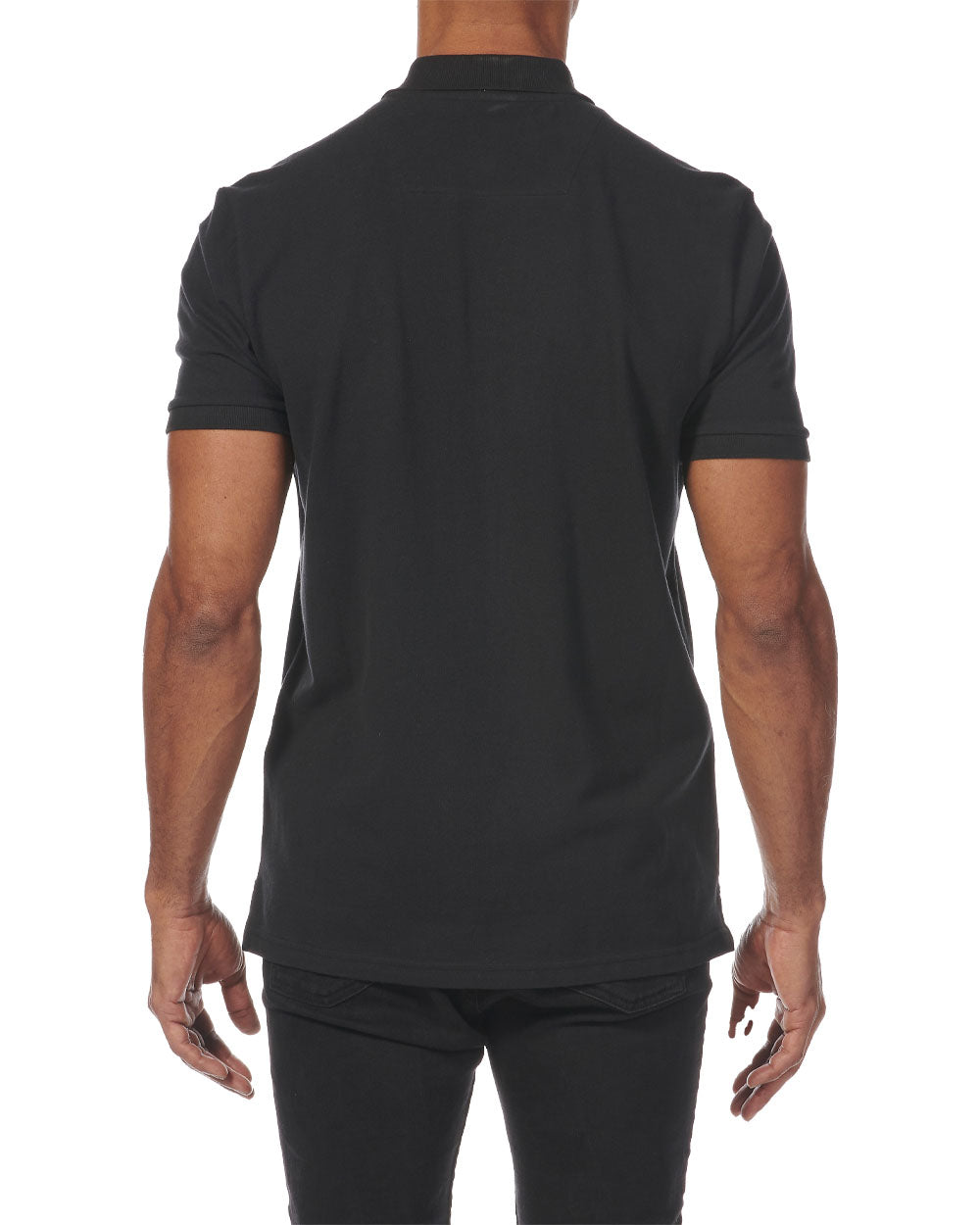 Black coloured Musto Essential Pique Polo Shirt on White background 