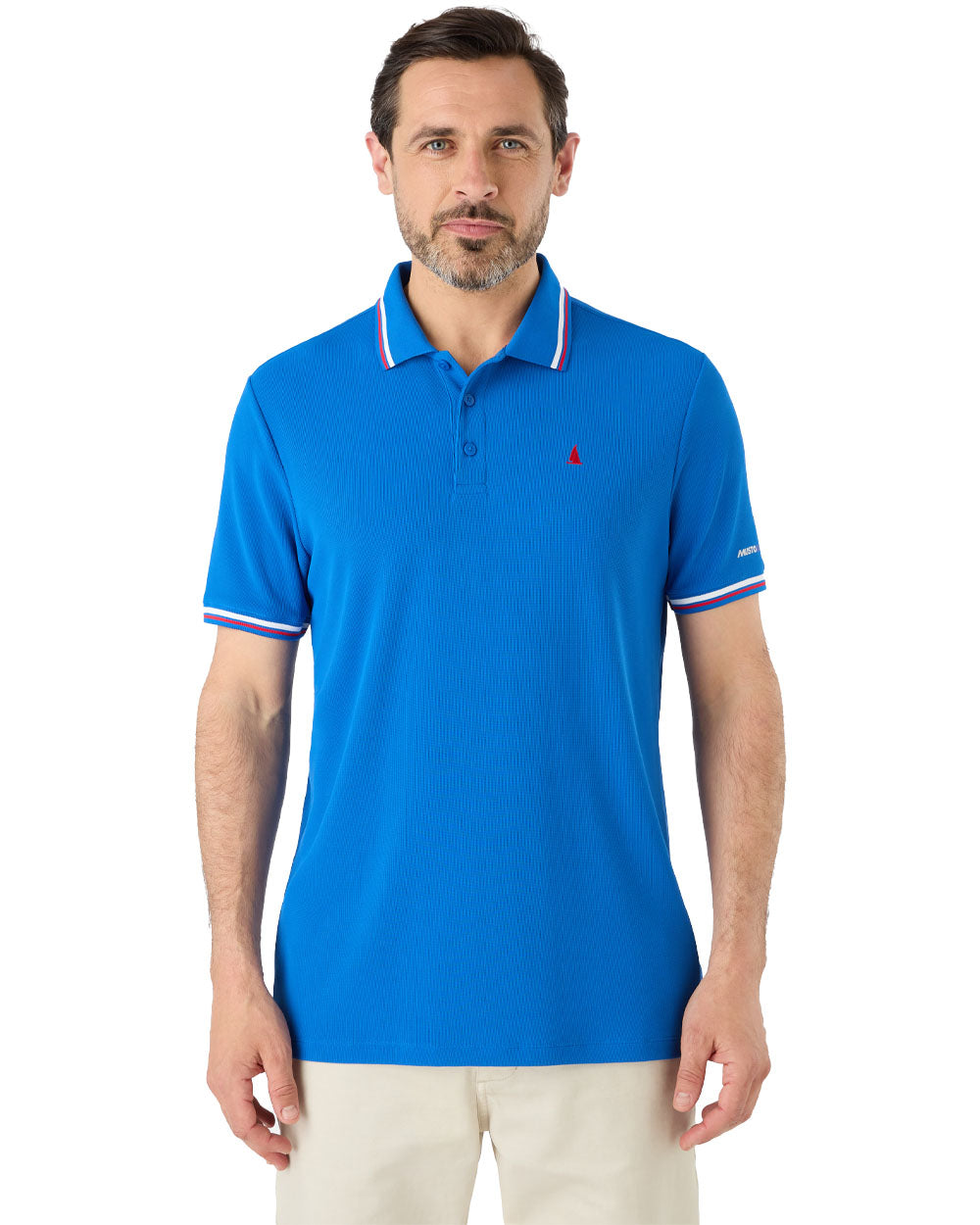 Aruba Blue coloured Musto Mens Evolution Pro Lite Short Sleeved Polo on White background 