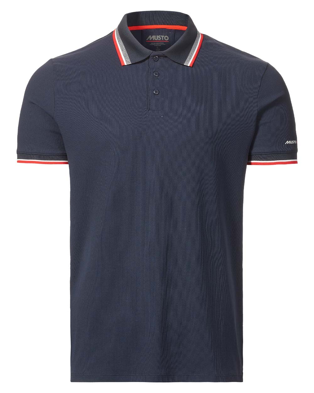 Navy coloured Musto Mens Evolution Pro Lite Short Sleeved Polo on White background 