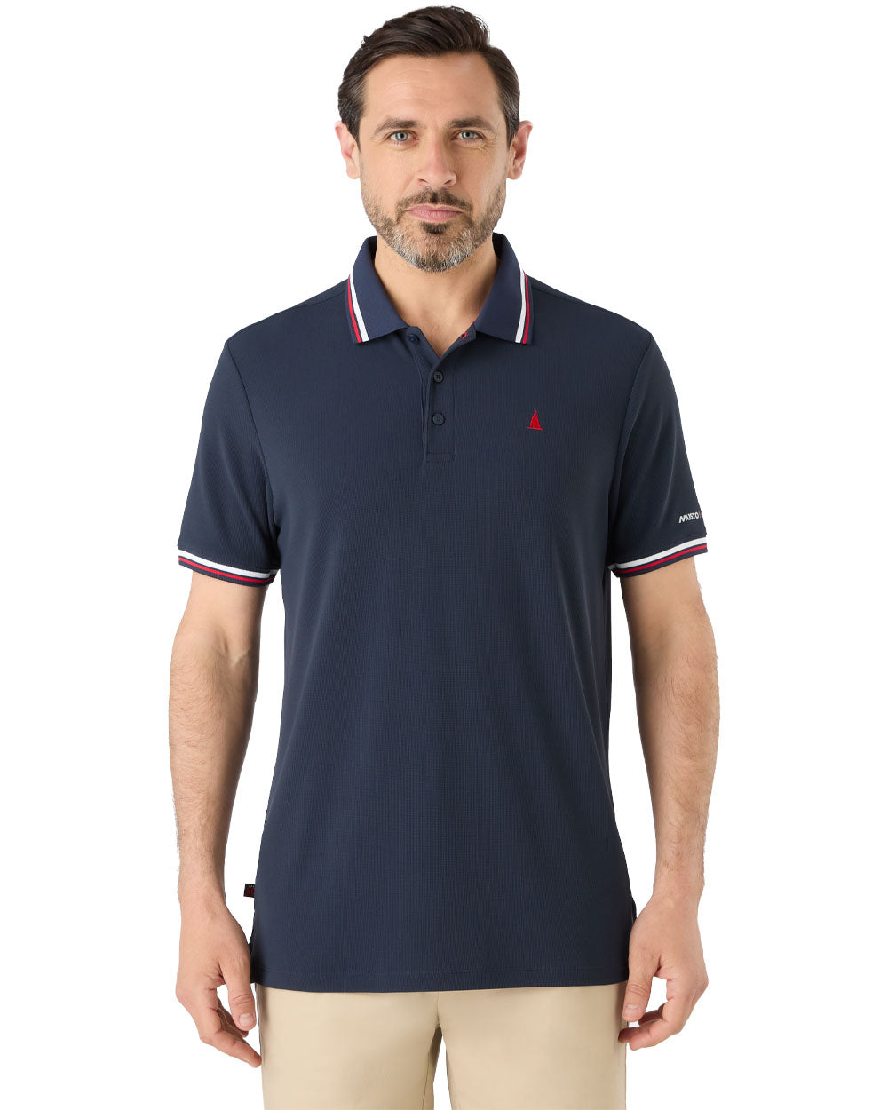 Navy coloured Musto Mens Evolution Pro Lite Short Sleeved Polo on White background 