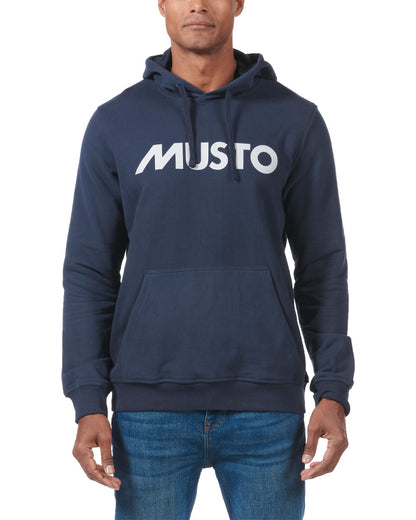 Navy coloured Musto Mens Logo Hoodie on White background 