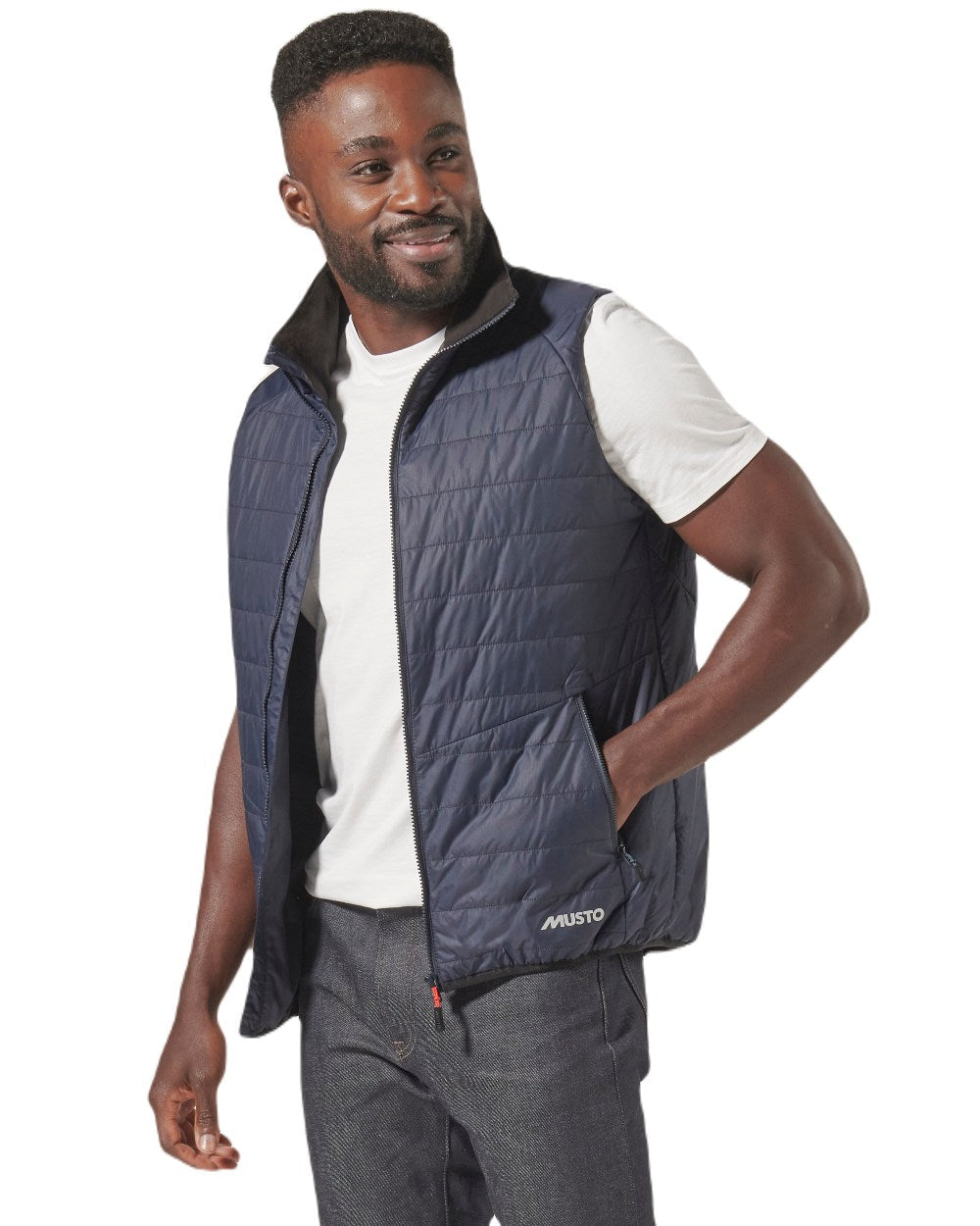 Navy Coloured Musto Mens Primaloft Vest On A White Background 