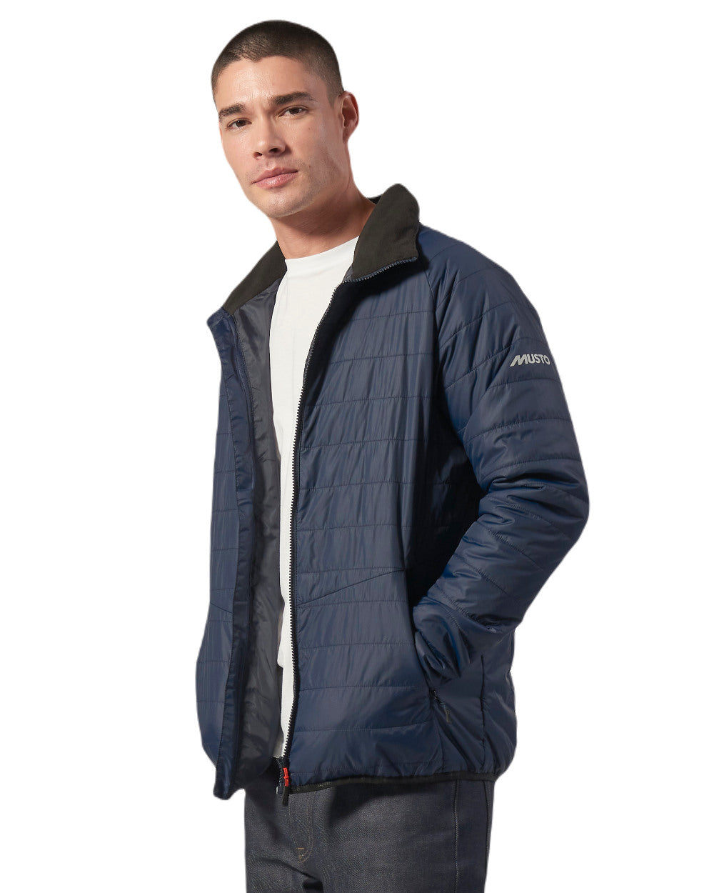 Navy Coloured Musto Mens Primaloft Jacket On A White Background 