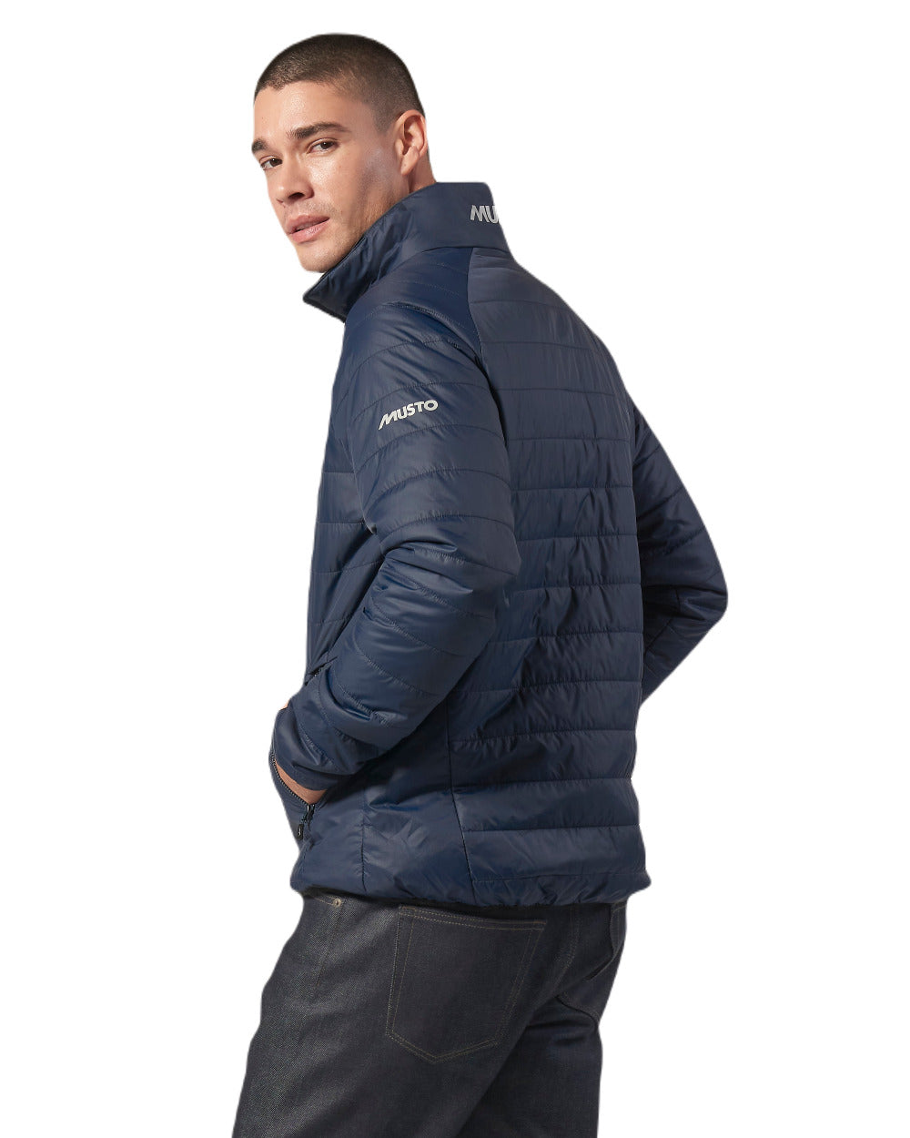 Navy Coloured Musto Mens Primaloft Jacket On A White Background 