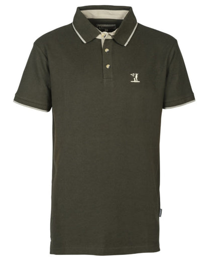 Khaki Coloured Percussion Embroidered Polo Shirt On A White Background 