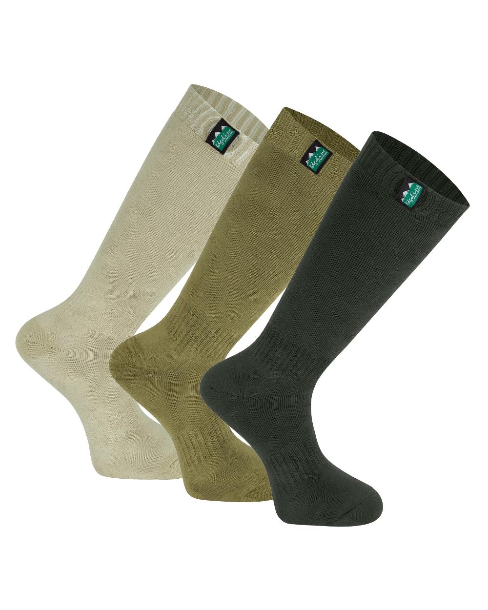 Olive Multi Coloured Ridgeline Cotton Work Socks Full Length On A White Background 