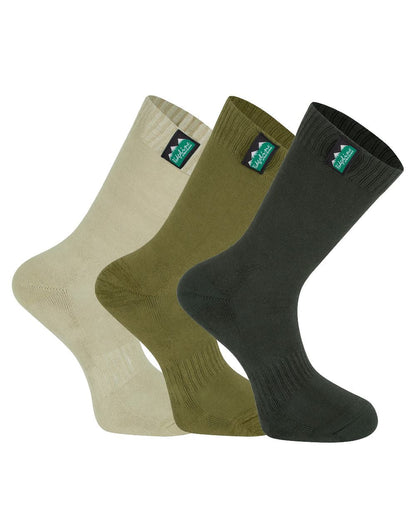 Olive Multi Coloured Ridgeline Cotton Work Socks Mid Length On A White Background 