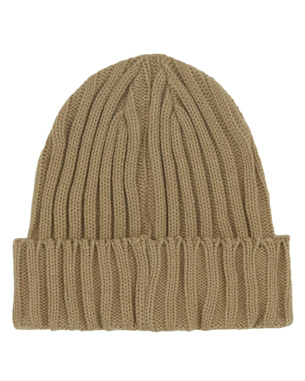 Stone Coloured Ridgeline Original Knitted Beanie on white background 