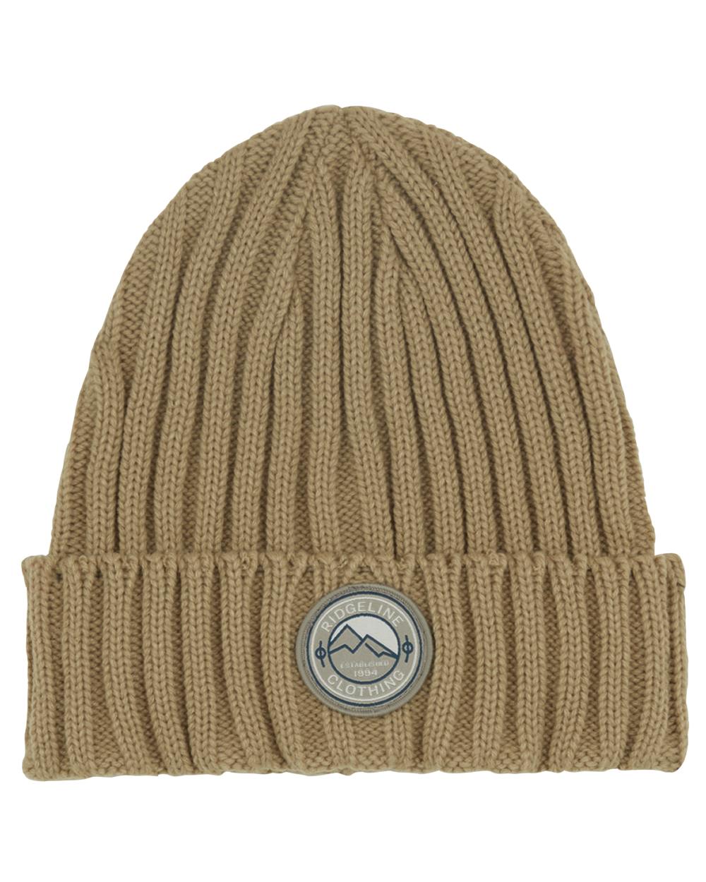 Stone Coloured Ridgeline Original Knitted Beanie on white background 