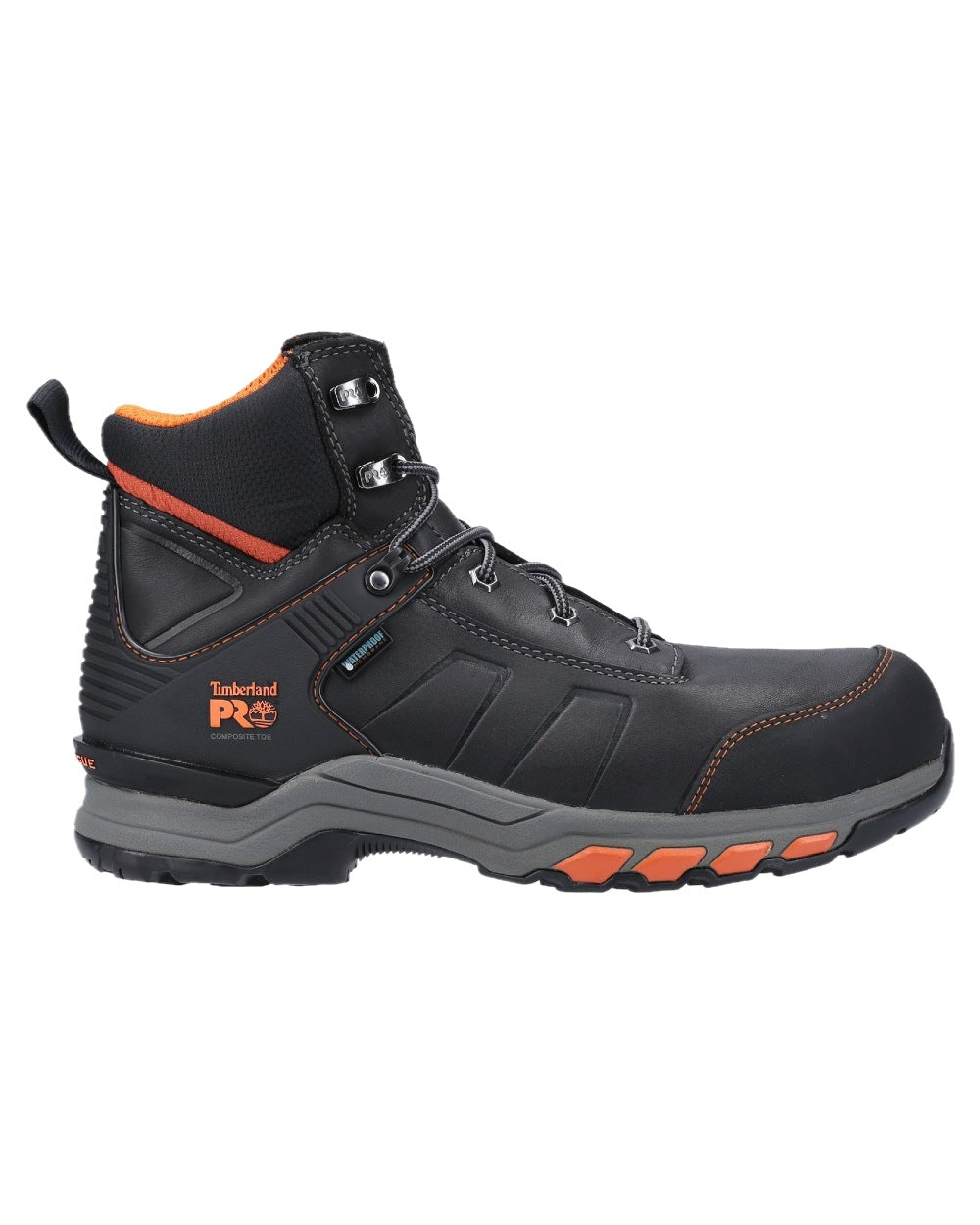 Black Orange Coloured Timberland Pro Mens Hypercharge Composite Safety Toe Work Boots 2.0 on White Background
