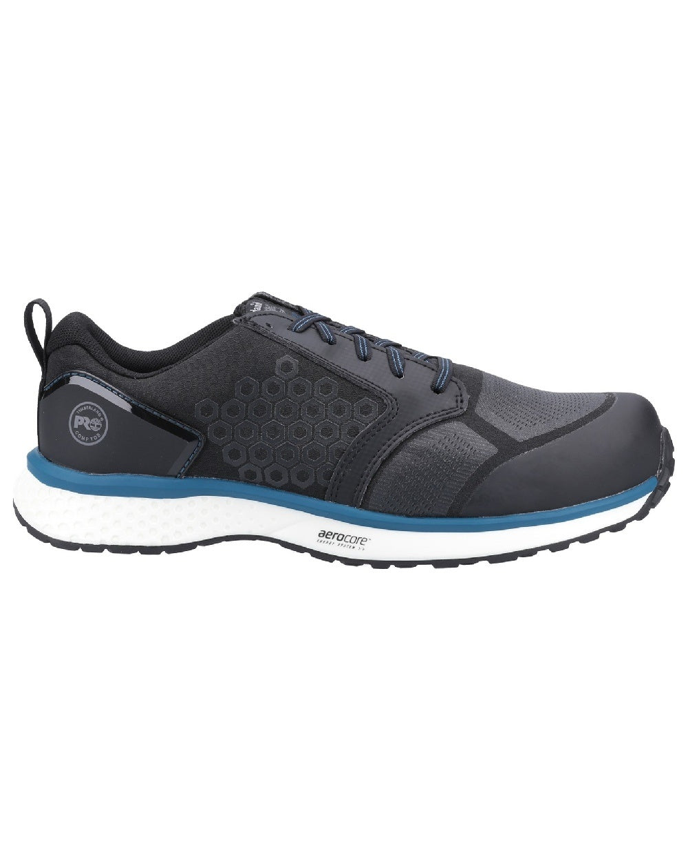 Black Blue Coloured Timberland Pro Mens Reaxion Composite Safety Trainers 2.0 on White Background
