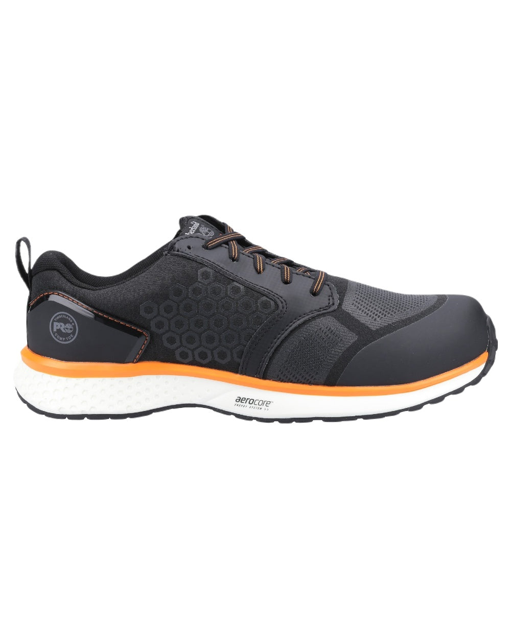 Black Orange Coloured Timberland Pro Mens Reaxion Composite Safety Trainers 2.0 on White Background
