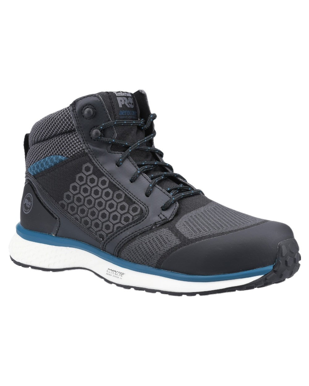Black Blue Coloured Timberland Pro Mens Reaxion Mid Composite Safety Boots 2.0 on White Background
