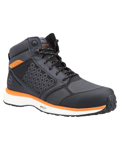 Black Orange Coloured Timberland Pro Mens Reaxion Mid Composite Safety Boots 2.0 on White Background
