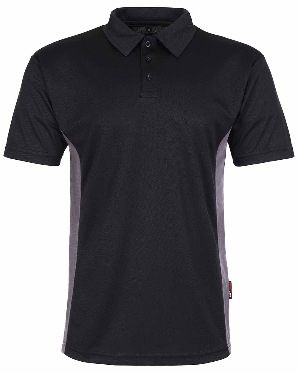 Black Coloured TuffStuff Elite Polo Shirt On A White Background