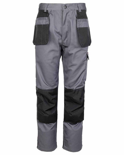 Grey Coloured TuffStuff Excel Work Trousers On A White Background 