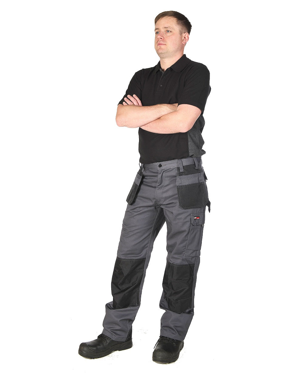 Grey Coloured TuffStuff Excel Work Trousers On A White Background 