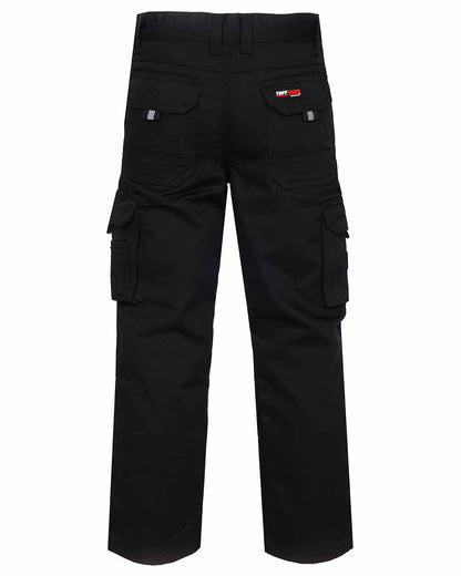 Black Coloured TuffStuff Junior Pro Work Trousers On A White Background 