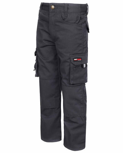 Grey Coloured TuffStuff Junior Pro Work Trousers On A White Background 