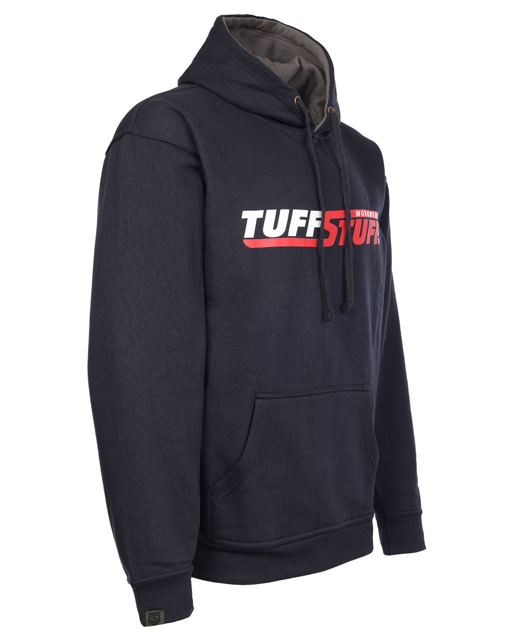 Navy Blue coloured TuffStuff Logo Hoodie on White background 