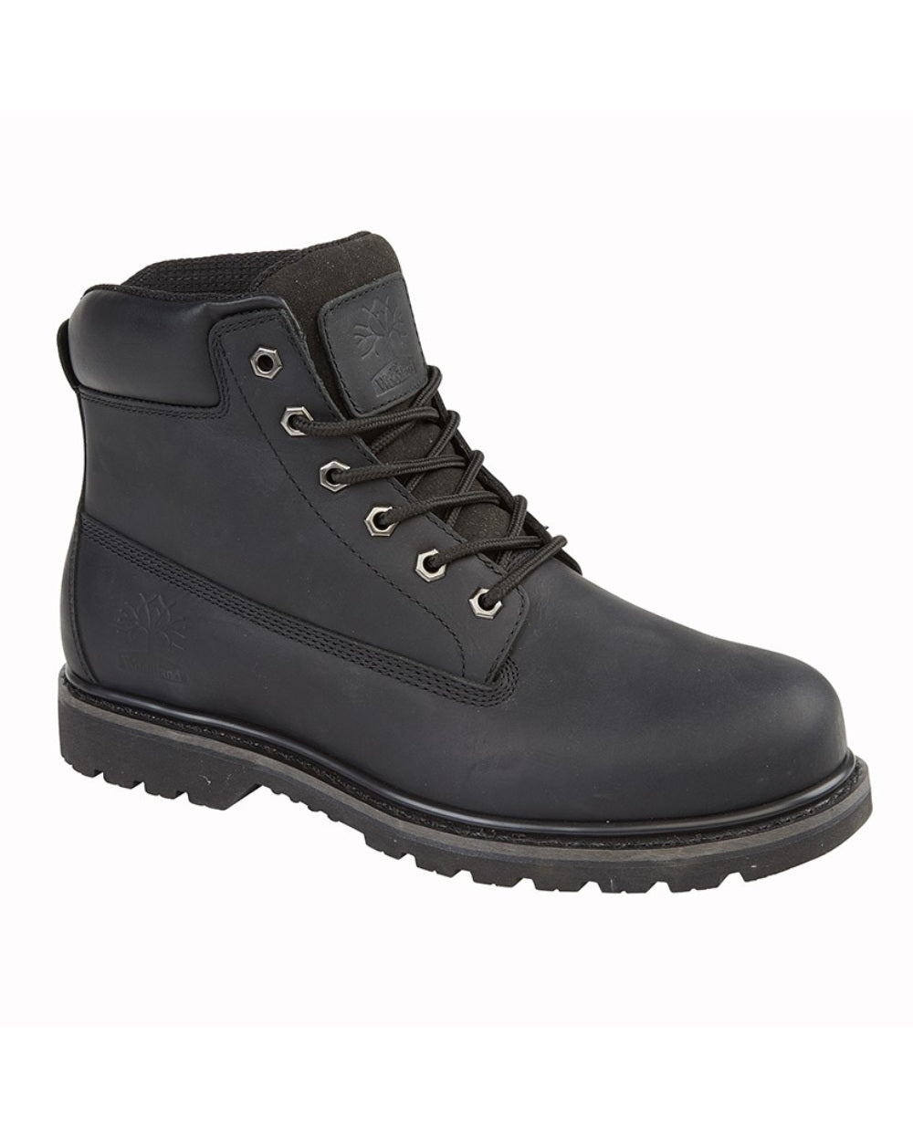 Black Waxy Coloured Woodland 6 Eye Padded Utility Work Boots On A White Background