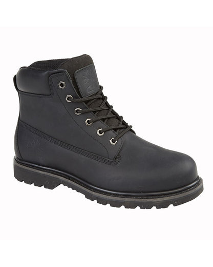 Black Waxy Coloured Woodland 6 Eye Padded Utility Work Boots On A White Background 