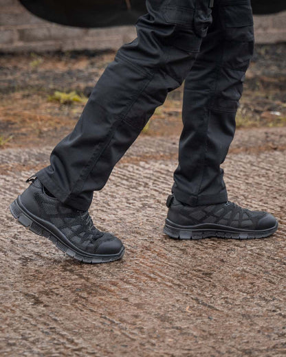 Black Grey Coloured Xpert Mens Charge S3L Safety Trainers on Outdoor Background
