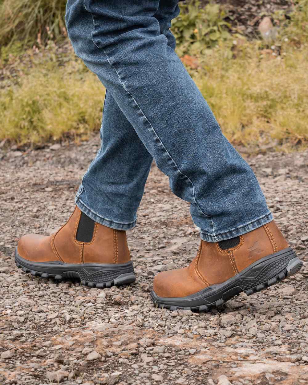 Brown Coloured Xpert Mens Heritage Dealer S3L Safety Boots on Outdoor Background
