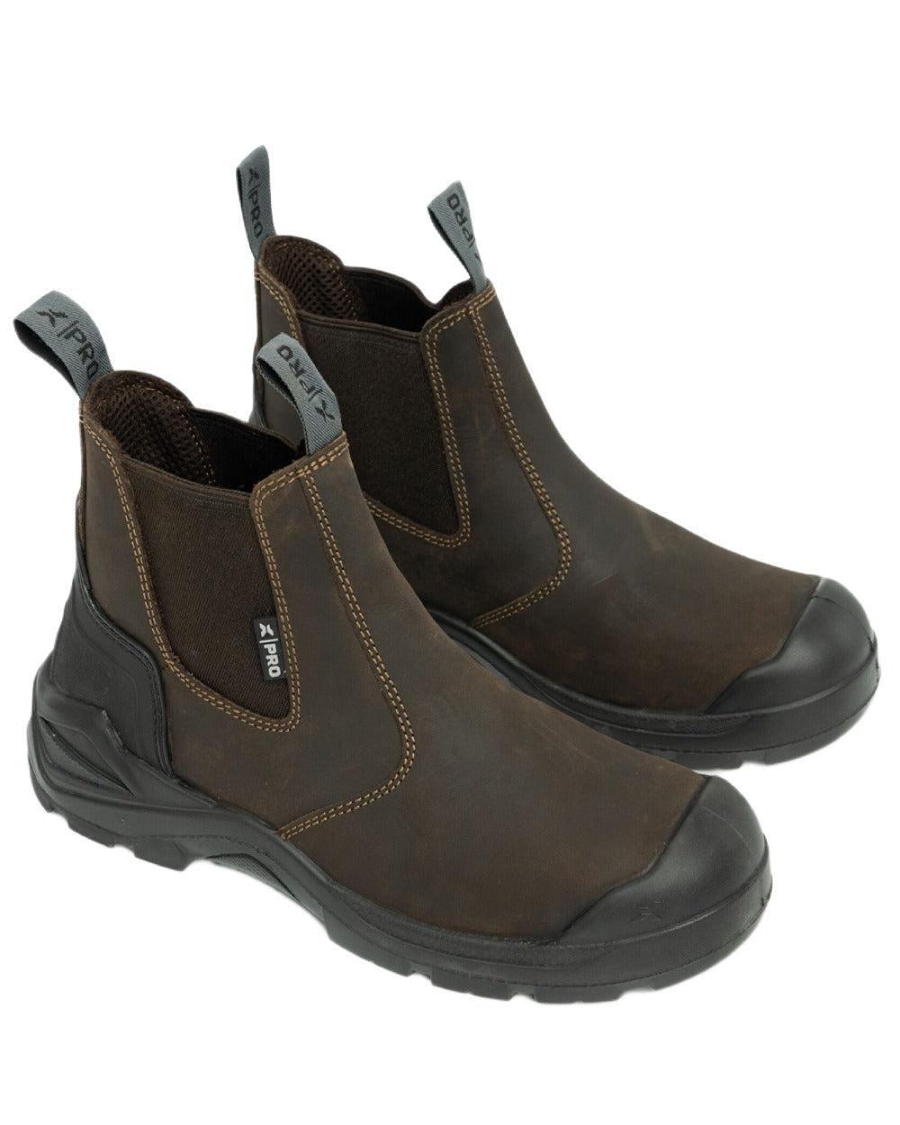 Brown Coloured Xpert Mens Pro Hutton S3L Safety Dealer Boots on White Background
