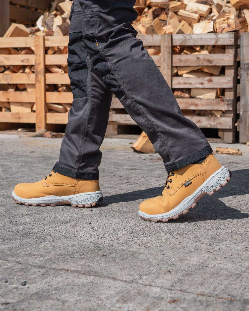 Honey Coloured Xpert Mens Pro Raptor Waterproof Safety Boots on Outdoor Background
