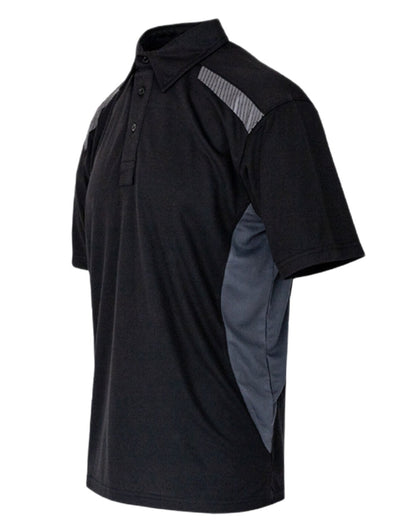 Black Grey Coloured Xpert Mens Pro Stretch Polo Shirt on White Background
