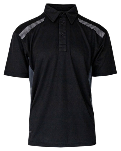 Black Grey Coloured Xpert Mens Pro Stretch Polo Shirt on White Background
