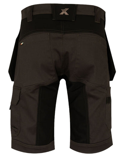 Grey Black Coloured Xpert Mens Pro Stretch Work Shorts on White Background
