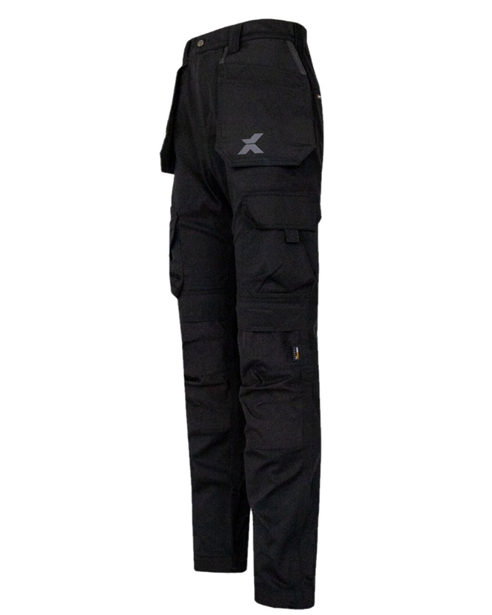 Black Coloured Xpert Mens Pro Stretch Work Trousers on White Background
