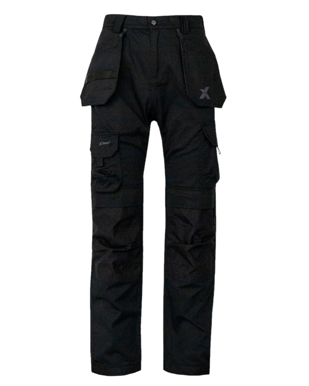 Black Coloured Xpert Mens Pro Stretch Work Trousers on White Background
