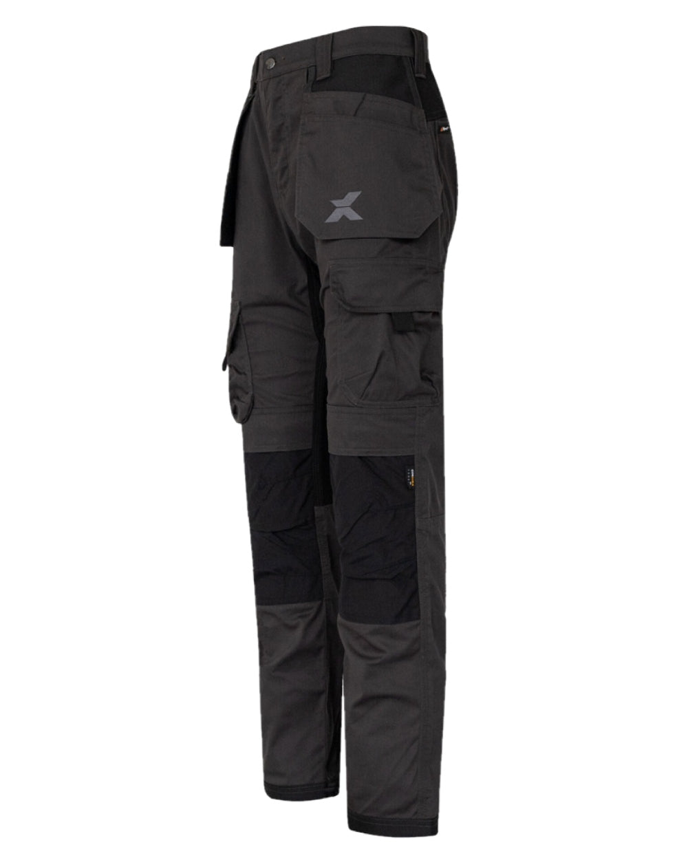 Grey Black Coloured Xpert Mens Pro Stretch Work Trousers on White Background
