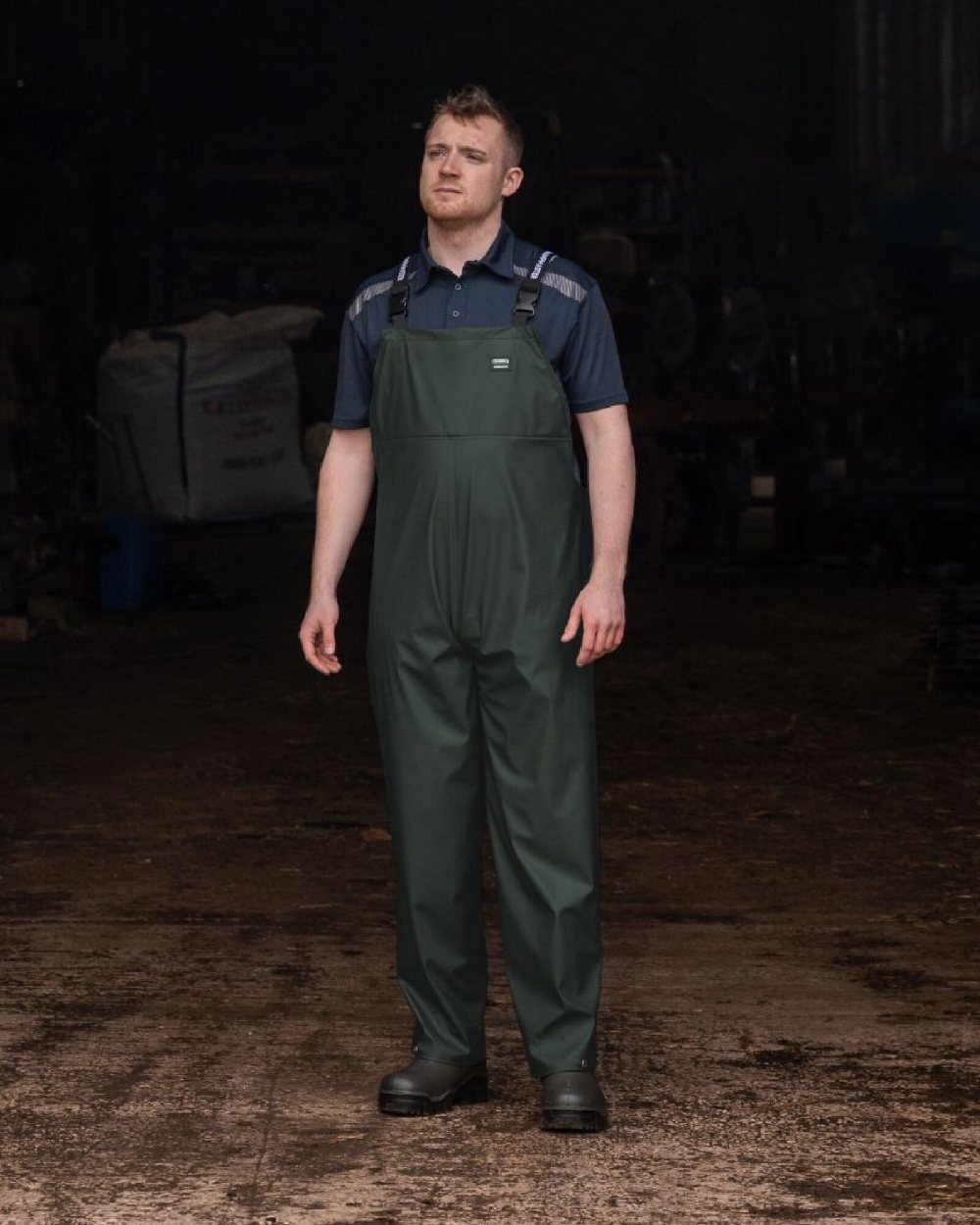 Green Coloured Xpert Mens Swampmaster No-Sweat Stormgear Waterproof Bib &amp; Brace on Indoor Background
