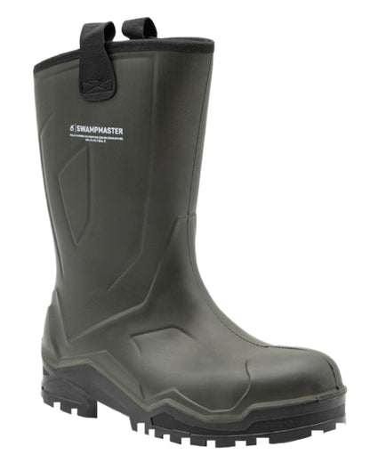 Green Coloured Xpert Mens Swampmaster Pro Challenger+ Safety Wellingtons on White Background
