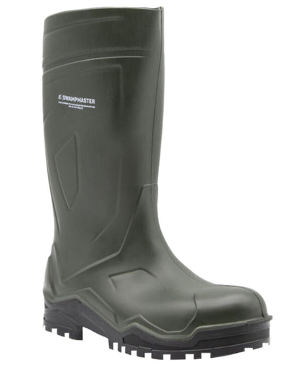 Green Coloured Xpert Mens Swampmaster Pro Defender+ S5 Safety Wellingtons on White Background
