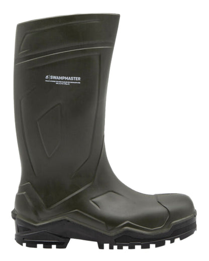 Green Coloured Xpert Mens Swampmaster Pro Defender+ S5 Safety Wellingtons on White Background
