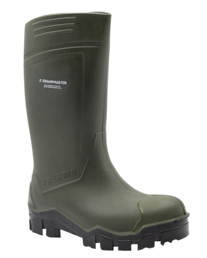 Green Coloured Xpert Mens Swampmaster Pro Thermo S5 Safety Wellingtons on White Background
