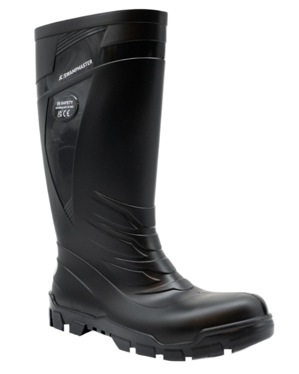 Black Coloured Xpert Mens Swampmaster Titan S5 Safety PVC Wellingtons on White Background
