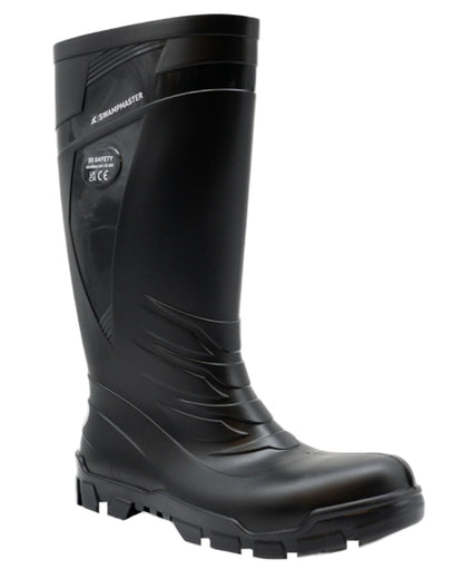 Black Coloured Xpert Mens Swampmaster Titan S5 Safety PVC Wellingtons on White Background
