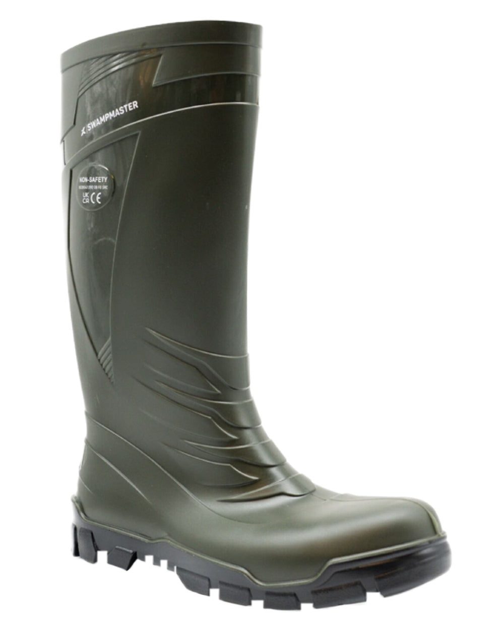 Green Coloured Xpert Mens Swampmaster Vortex Non-Safety PVC Wellingtons on White Background
